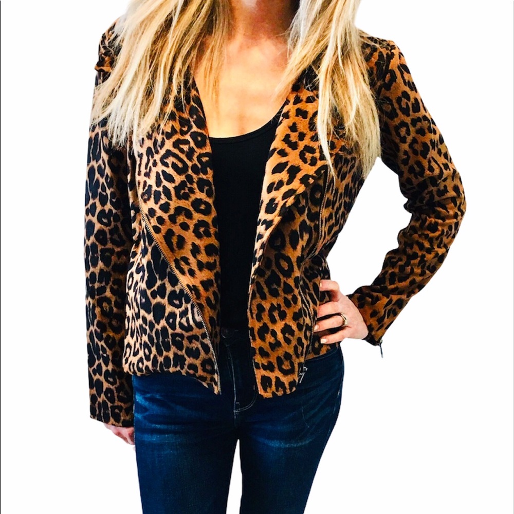 SADIE & SAGE Leopard Print Moto Jacket Coat
